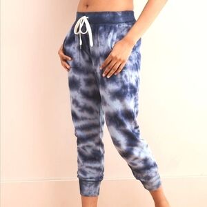 Aerie Joggers Blue Tie-Dye Cozycore Fleece High Waist Drawstring Ribbed Ankles